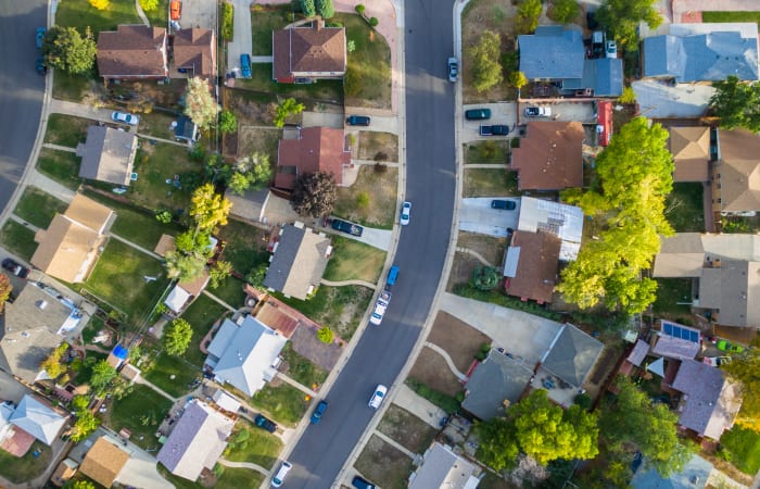 Bird's eye view of a residential neighborhood in Fort Myers, Florida.